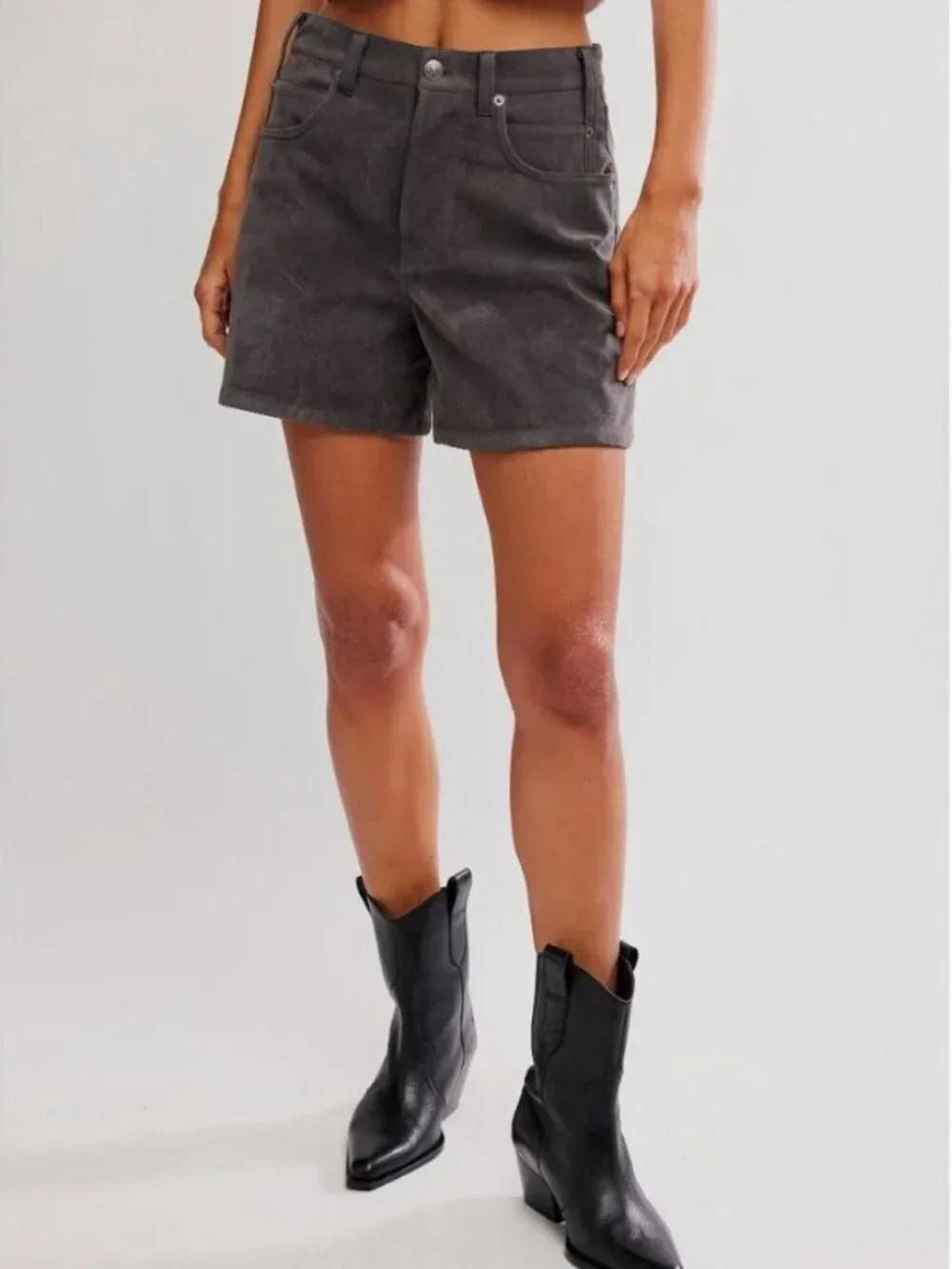 FREE PEOPLE NWT We The Free Tippie Vegan Suede Shorts / Dark Grey